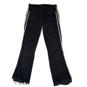 Mother Insider Crop Step Fray Jeans 26 Black Guilty‎ Racer Side Stripe Moto